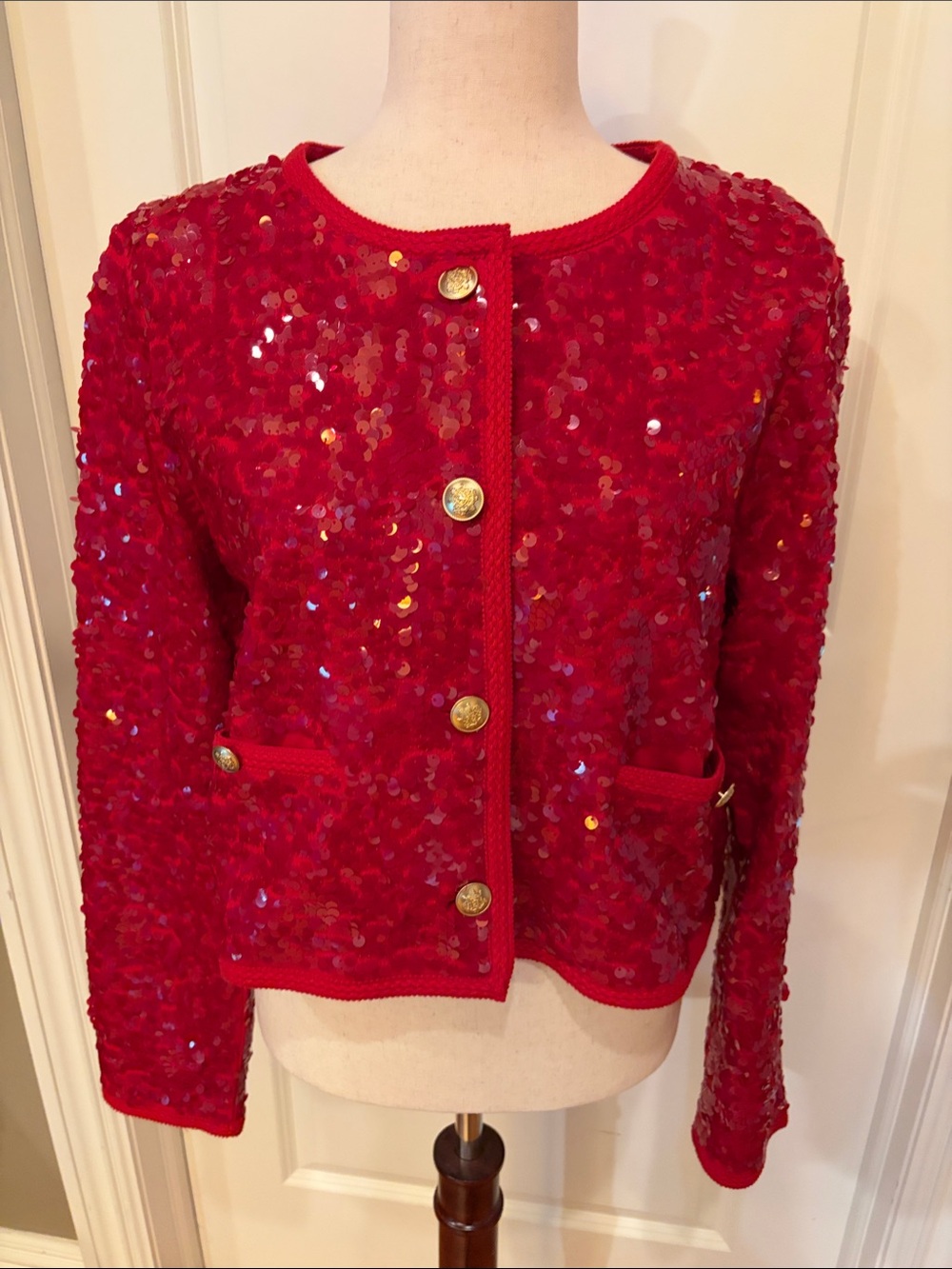 JCrew NWT Red Sequin Button-Front Women's Jacket